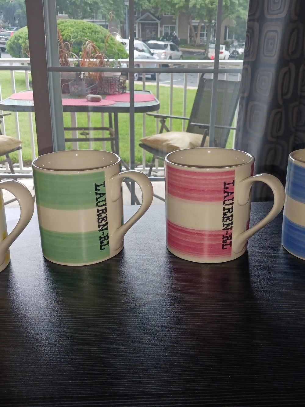 Personalized Lauren-Style Striped Ceramic Mug — Pink Stripe